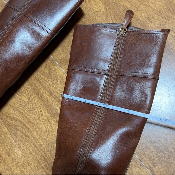 Tory Burch Brown Leather Gold Plated Logo Zipper Closure Moto Tall Boots size 7 - Picture 11 of 13